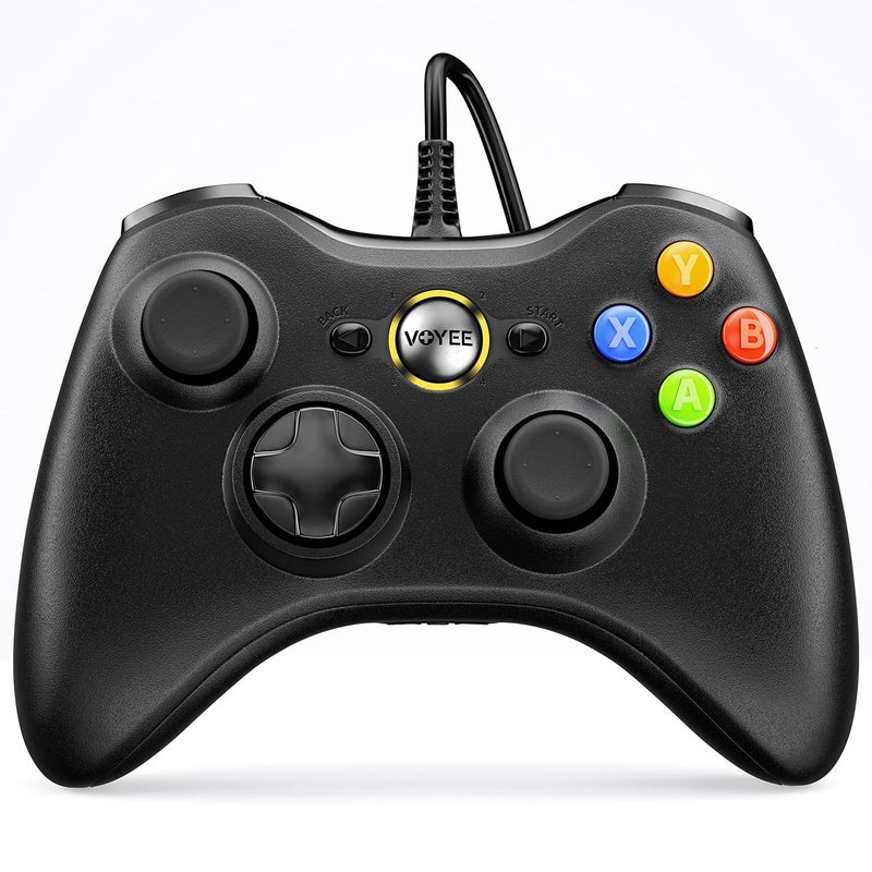 VOYEE PC Controller, Wired Controller Compatible with Microsoft Xbox 360 & Slim/PC Windows 10/8/7, with Upgraded Joystick, Double Shock | Enhanced (Black) - Image 1