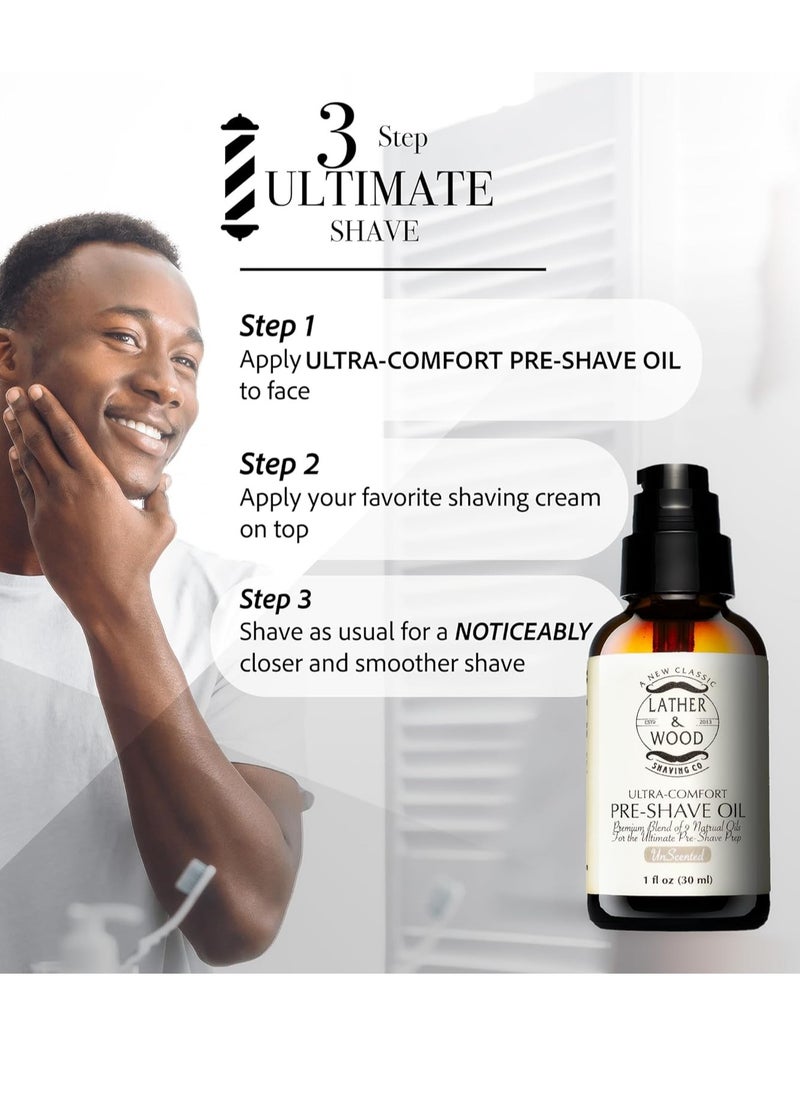 Lather & Wood Shaving Co - Best Pre-Shave Oil, Unscented, Premium Shaving Oil for Effortless Smooth Irritation-free Shave. 1 Oz - Image 1