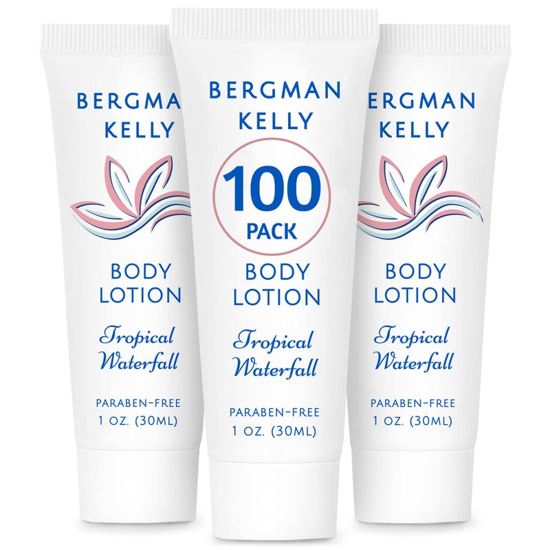 BERGMAN KELLY - Travel Size Lotion - 1 fl oz, 100 PK, Tropical Waterfall - Delight Your Guests w/Invigorating & Refreshing Body Lotion - Quality Mini & Small Size Guest Hotel Toiletries in Bulk - Image 1