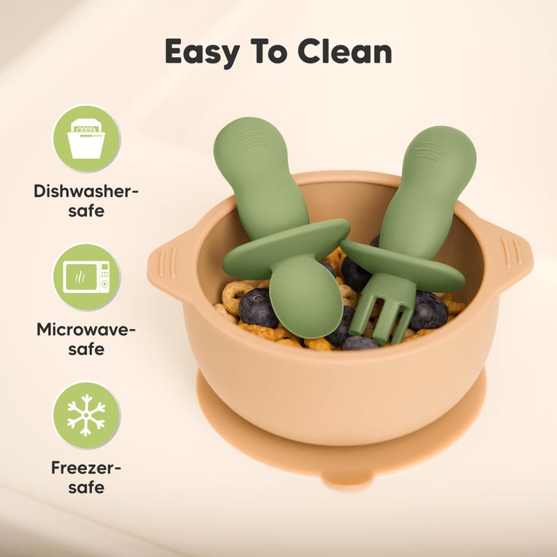 KeaBabies 4-Pack Silicone Baby Spoons and Forks Set - Baby Led Weaning Utensils 6-12 Months, Self Feeding Toddler Spoon & Fork for Training, Teething, Easy to Hold, BPA-Free Silicone (Desert) - Image 5