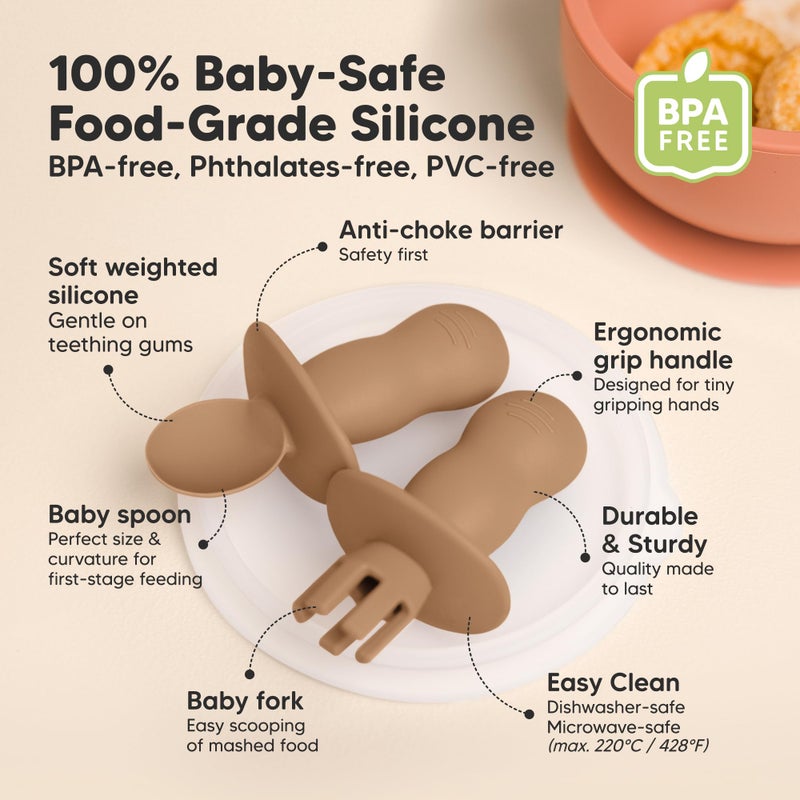 KeaBabies 4-Pack Silicone Baby Spoons and Forks Set - Baby Led Weaning Utensils 6-12 Months, Self Feeding Toddler Spoon & Fork for Training, Teething, Easy to Hold, BPA-Free Silicone (Desert) - Image 2