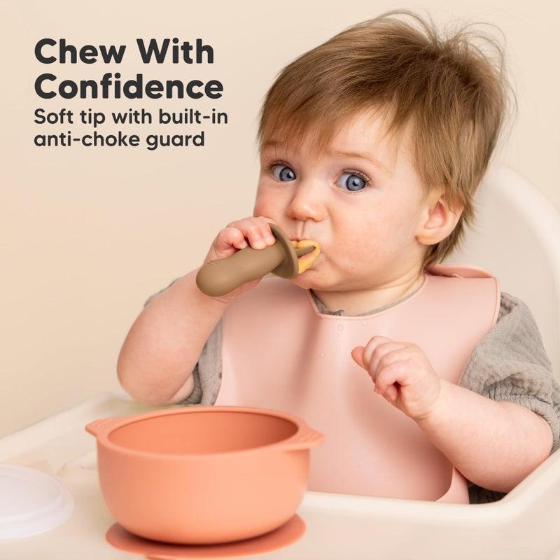 KeaBabies 4-Pack Silicone Baby Spoons and Forks Set - Baby Led Weaning Utensils 6-12 Months, Self Feeding Toddler Spoon & Fork for Training, Teething, Easy to Hold, BPA-Free Silicone (Desert) - Image 4