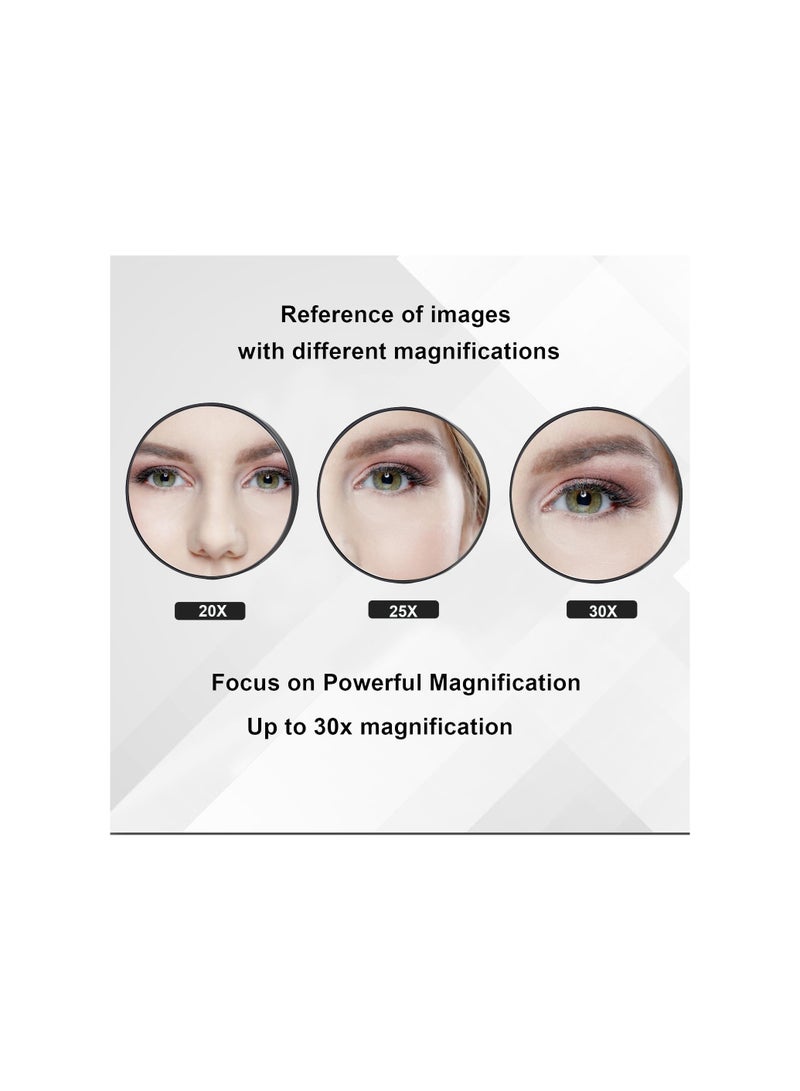 30x Magnifying Mirror with Suction Cup and Tweezers, Compact Travel Mirror Set for Eyebrow Tweezing and Blackhead Removal, Perfect for Makeup (Black) - Image 4