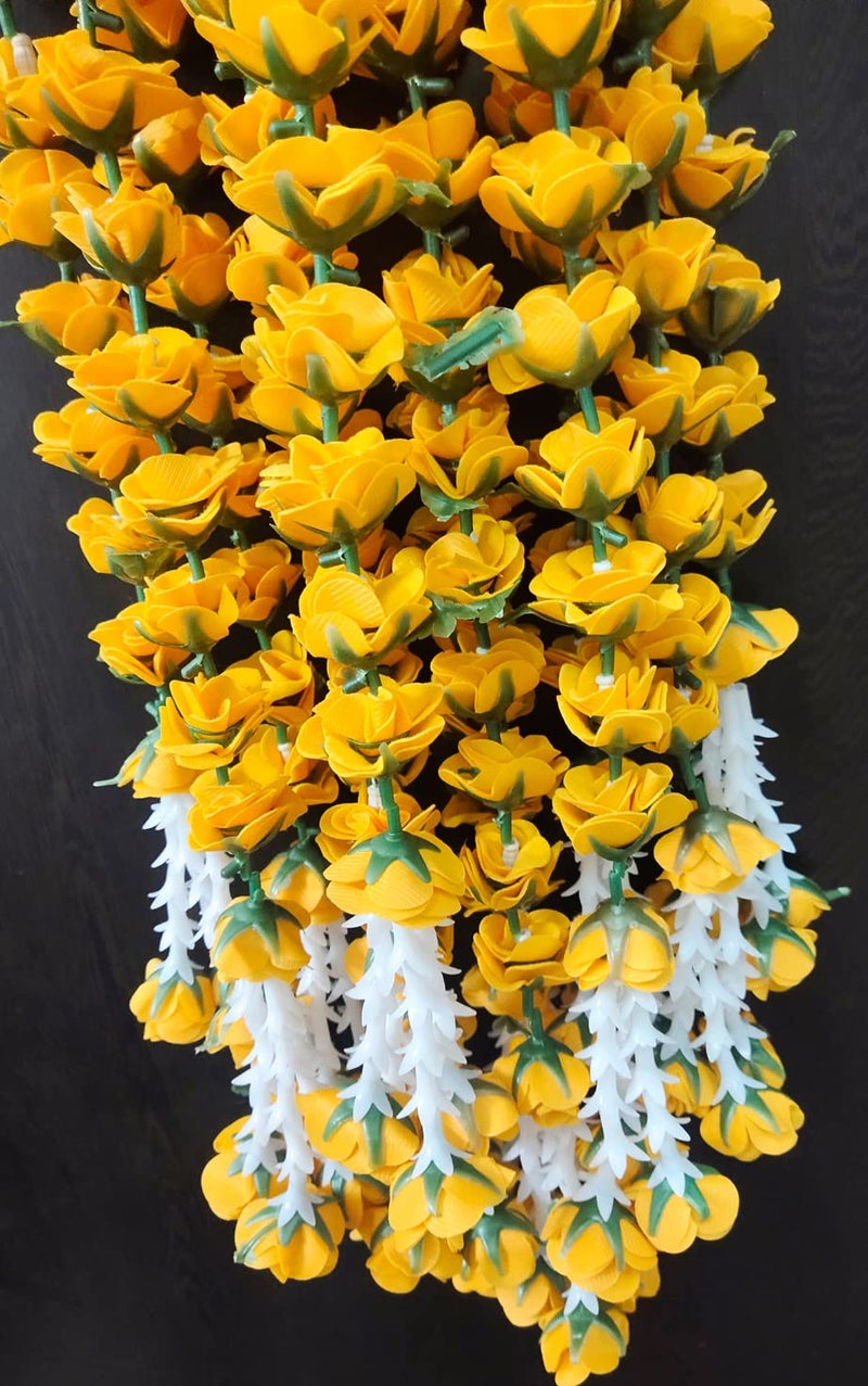 3A FEATURETAIL 5ft Artificial Velvet Roses Garland String, Duplicate Roses Chain for Decoration (5Ft Length 4pc Set, Velvet Yellow Roses Ladi) - Image 1