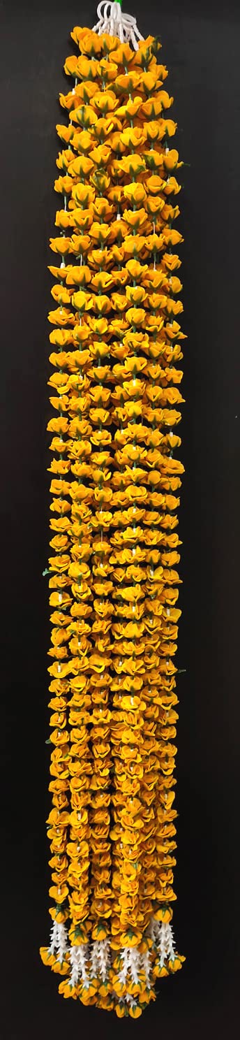 3A FEATURETAIL 5ft Artificial Velvet Roses Garland String, Duplicate Roses Chain for Decoration (5Ft Length 4pc Set, Velvet Yellow Roses Ladi) - Image 2