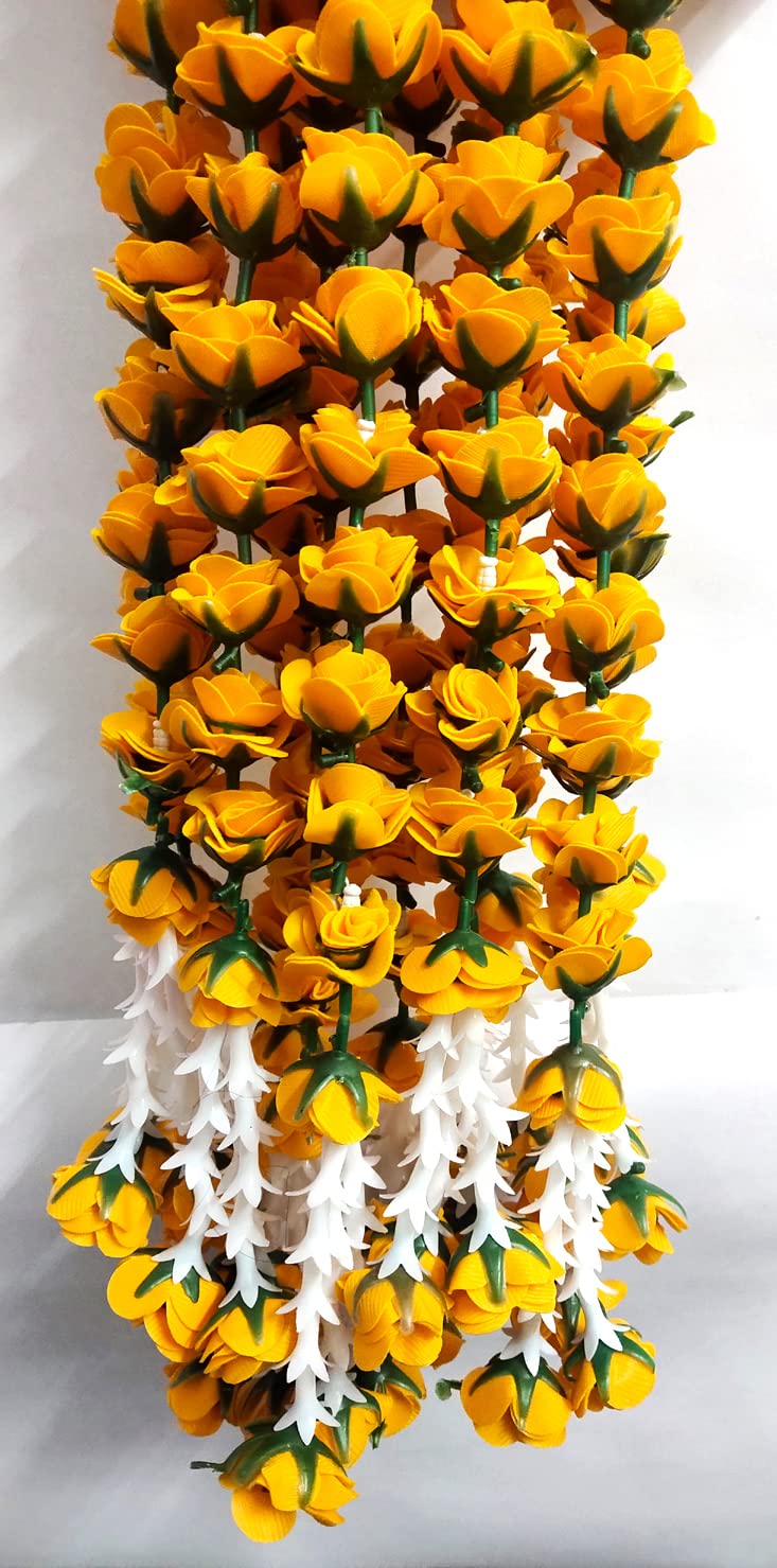 3A FEATURETAIL 5ft Artificial Velvet Roses Garland String, Duplicate Roses Chain for Decoration (5Ft Length 4pc Set, Velvet Yellow Roses Ladi) - Image 4