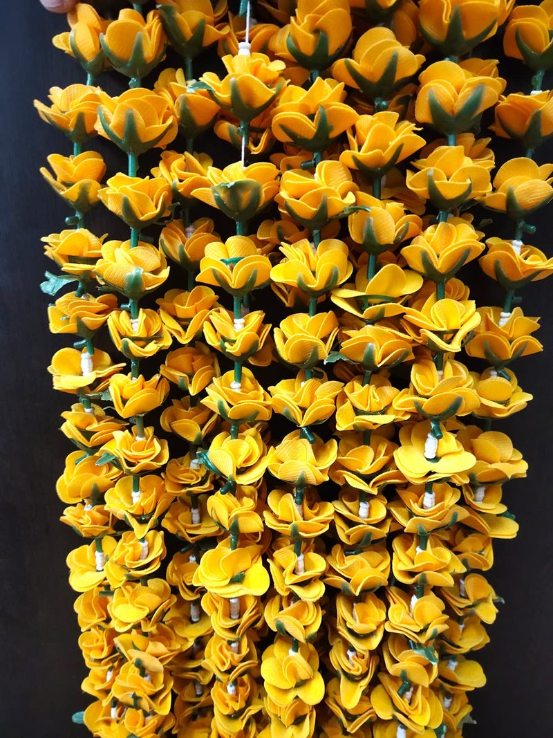 3A FEATURETAIL 5ft Artificial Velvet Roses Garland String, Duplicate Roses Chain for Decoration (5Ft Length 4pc Set, Velvet Yellow Roses Ladi) - Image 3