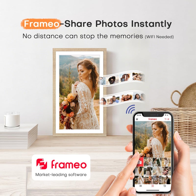 Pastigio Digital Picture Frame Large, 15.6 Inch Digital Photo Frame Frameo, WiFi Electric Slideshow Frame, 1920*1080 IPS FHD Touchscreen, 32GB, Tabletop&Wall-Mounted, Share Video Picture, Gifts, Oyster White - Image 3