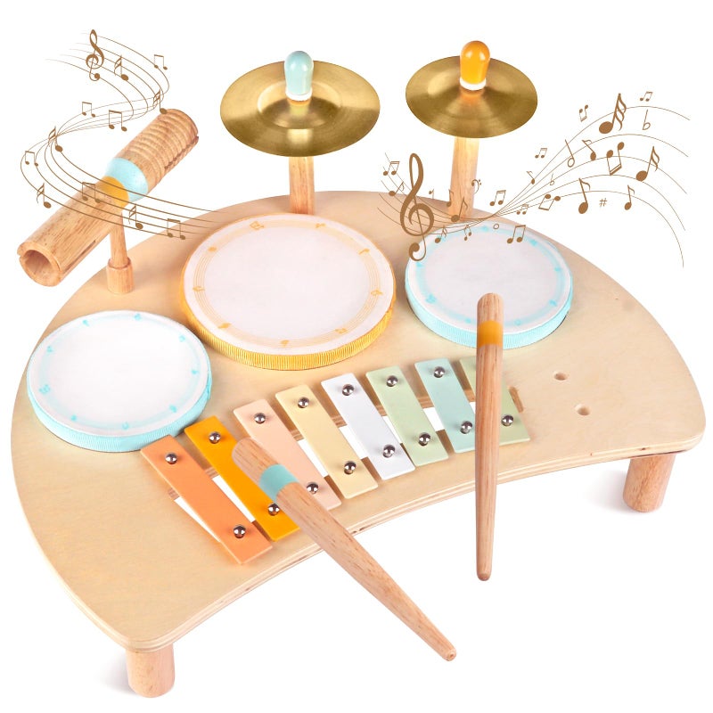 Meytccve Toddlers Drum Set Toys for Toddlers 13Baby Drum with XylophoneMusical Instruments Toy Kids Wooden Montessori Toys Birthday Gift for Boys Girls - Image 2