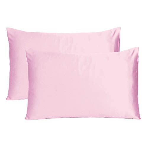 Oussum Satin Silk Pillowcase Pillow Case Covers with Envelop Closure for Hair and Skin Home Bed Decor Set of 2 Pillowcase Free 3 pcs scrunchies (Standard, Crystal Rose) - Image 2