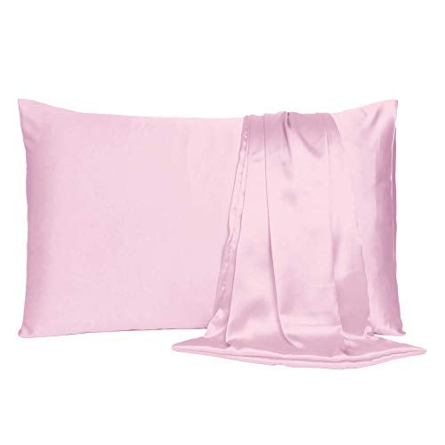 Oussum Satin Silk Pillowcase Pillow Case Covers with Envelop Closure for Hair and Skin Home Bed Decor Set of 2 Pillowcase Free 3 pcs scrunchies (Standard, Crystal Rose) - Image 3