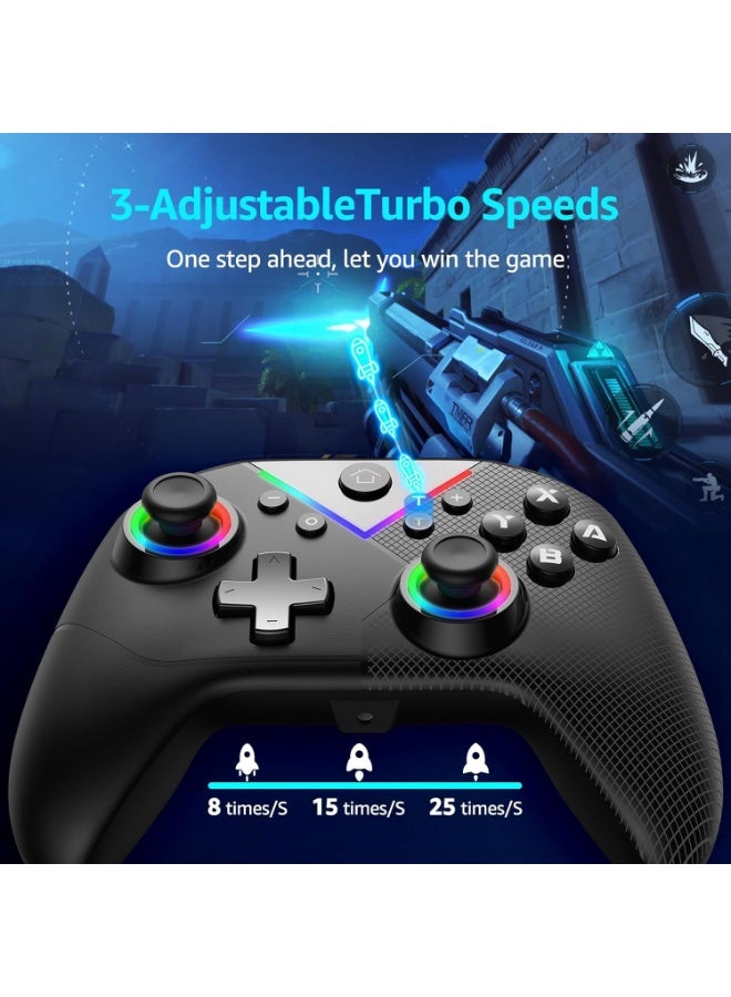Azonee Wireless Switch Controller for Nitendo Switch/PC/Steam/Android/IOS, Switch Pro Controller Support Daul Shock, Combo, Turbo, Cool RGB Light, Wired/Bluetooth Dual Connection Mode Gamepad - Image 3