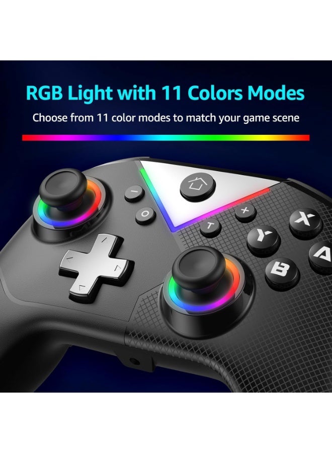 Azonee Wireless Switch Controller for Nitendo Switch/PC/Steam/Android/IOS, Switch Pro Controller Support Daul Shock, Combo, Turbo, Cool RGB Light, Wired/Bluetooth Dual Connection Mode Gamepad - Image 2