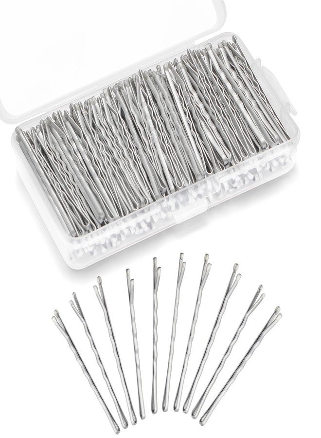 Mia Klein 2 Inch Silver Bobby Pins Bulk, 200PCS Wavy Hair Pins with Storage Box, Secure Hold No Slip Bobby Pins for Women Girls, Silver Hair Grips for Gray Hair, All Hair Types Styling Accessories - Image 1