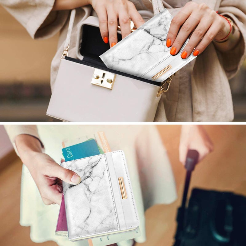 Coco Rossi Passport Holder Cover,Traveling Passport Case Marble Passport Wallet for Women,White Marble - Image 4