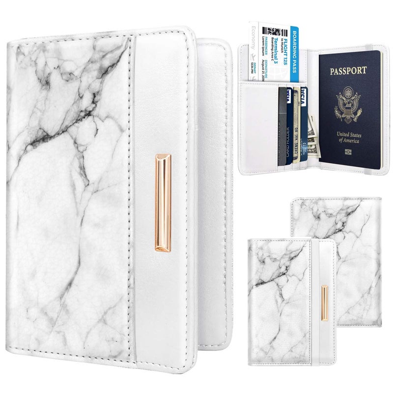 Coco Rossi Passport Holder Cover,Traveling Passport Case Marble Passport Wallet for Women,White Marble - Image 2