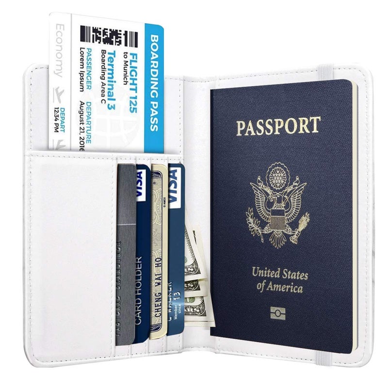 Coco Rossi Passport Holder Cover,Traveling Passport Case Marble Passport Wallet for Women,White Marble - Image 3