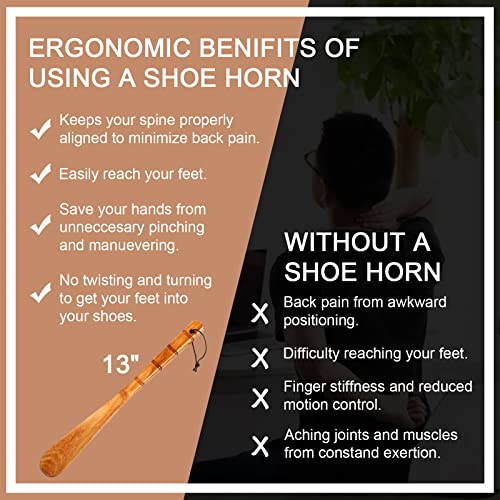 WLMALL Premium Wooden Shoe Horn, 1 PCS Shoehorns Durable, 13" Long Handle Shoe horns, Lazy Shoe Helper Spoons for Seniors, Kids, Pregnancy, Men, Women - Image 3