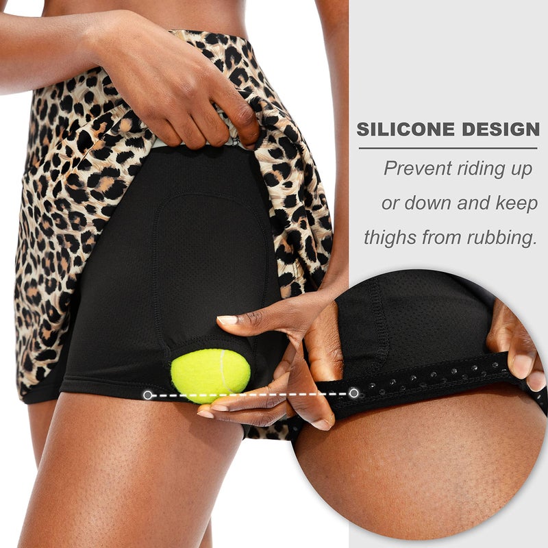 Soothfeel Pleated Tennis Skirt for Women with Pockets Women's High Waisted Athletic Golf Skorts Skirts for Workout Runningï¼ˆBrown Leopard, Mï¼‰ - Image 3