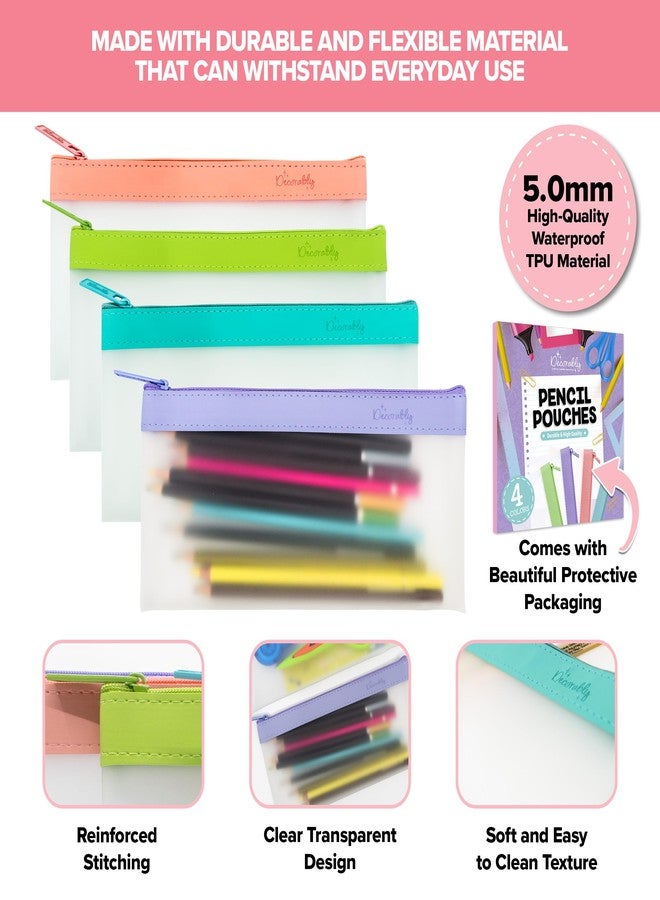 Decorably 4 Pack Transparent Clear Pencil Pouch for Women with Zipper, 8.5x4.25in Multifunctional Pencil Case Pouch for Office, Cosmetics, School and Stationary Supplies - Image 2
