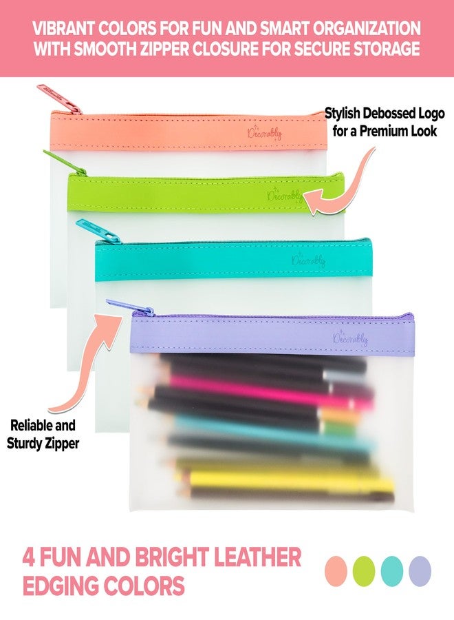 Decorably 4 Pack Transparent Clear Pencil Pouch for Women with Zipper, 8.5x4.25in Multifunctional Pencil Case Pouch for Office, Cosmetics, School and Stationary Supplies - Image 4