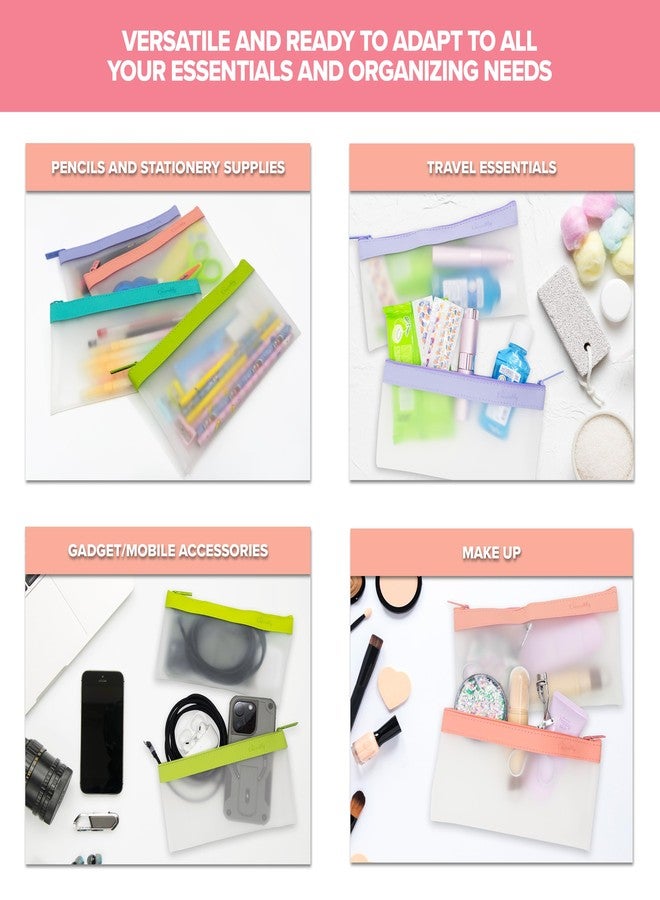 Decorably 4 Pack Transparent Clear Pencil Pouch for Women with Zipper, 8.5x4.25in Multifunctional Pencil Case Pouch for Office, Cosmetics, School and Stationary Supplies - Image 5