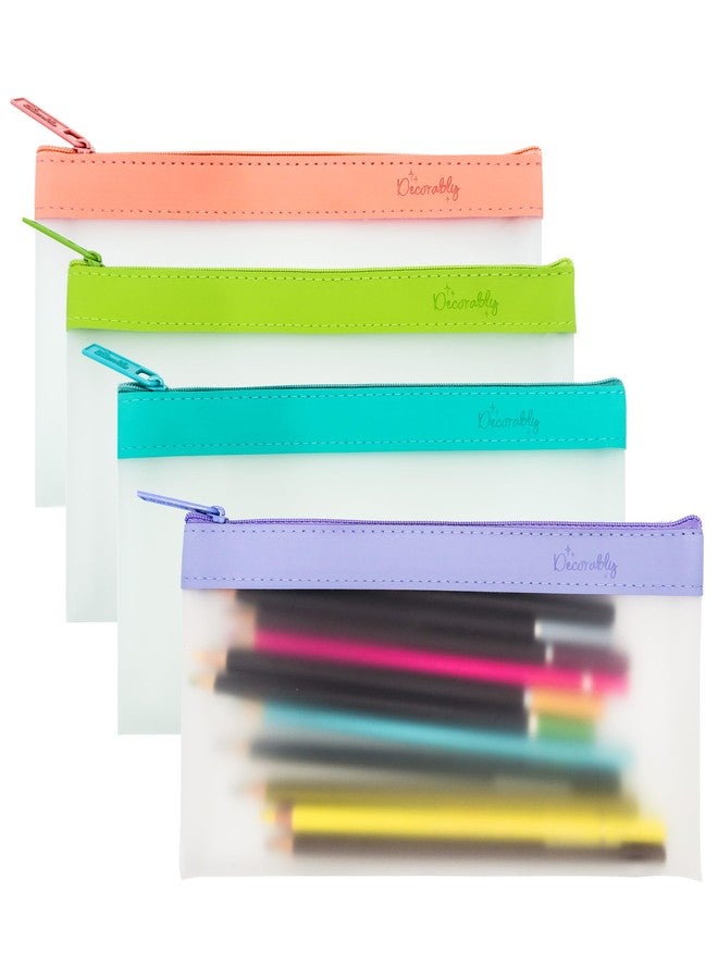 Decorably 4 Pack Transparent Clear Pencil Pouch for Women with Zipper, 8.5x4.25in Multifunctional Pencil Case Pouch for Office, Cosmetics, School and Stationary Supplies - Image 1