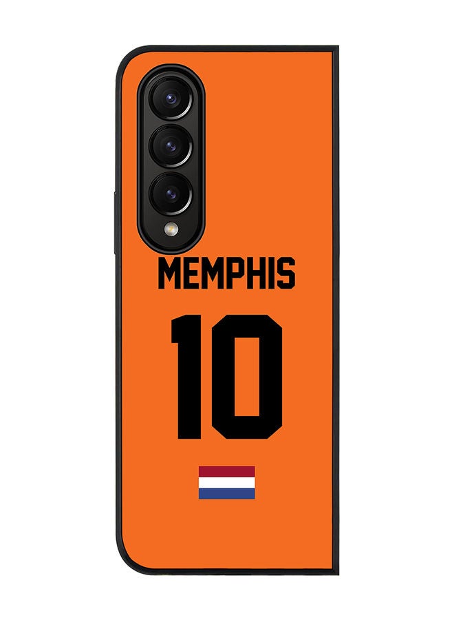 Stylizedd Rugged Black edge case for Samsung Galaxy Z Fold4 Slim fit Soft Case Flexible Rubber Edges Anti Drop TPU Gel Thin Cover - Football Team - Netherlands Player Name - Memphis - Image 1