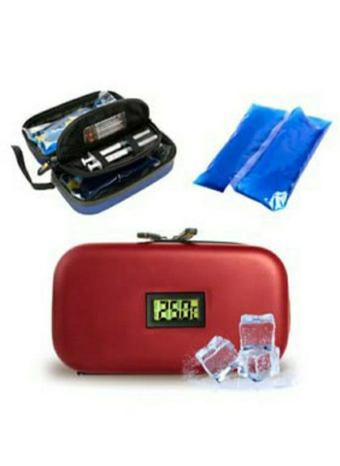 A Bag To Store Insulin And Medications And Protect Them From Damage During Travel And Trips, With A Large Size And A Digital Screen, With Two Cooling Gel Packages