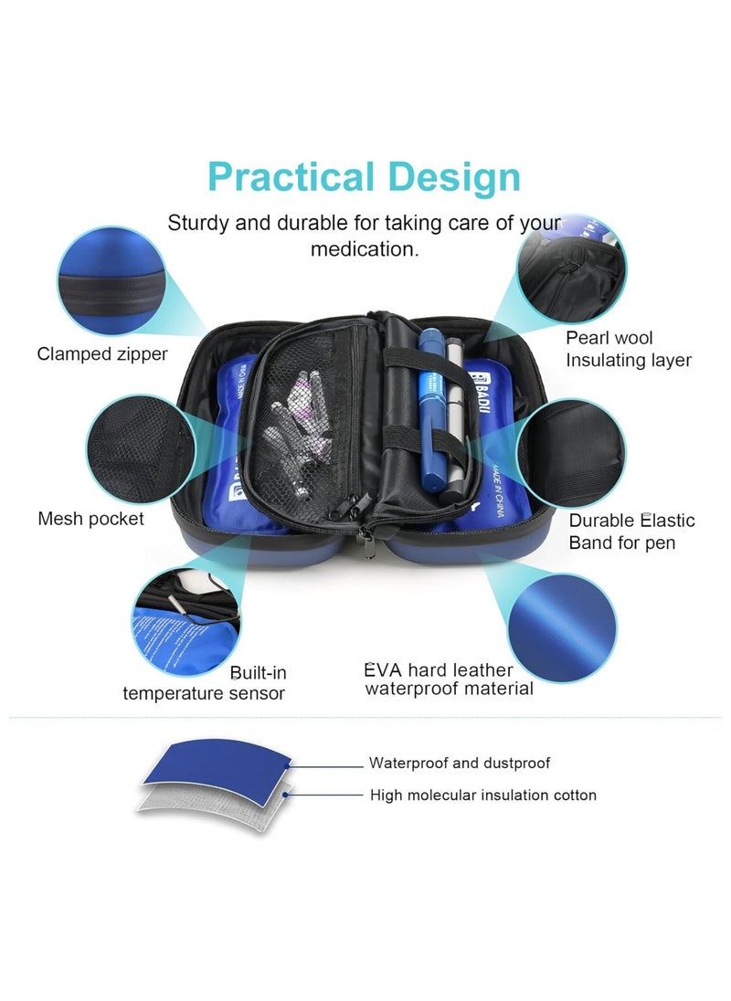 A Bag To Store Insulin And Medications And Protect Them From Damage During Travel And Trips, With A Large Size And A Digital Screen, With Two Cooling Gel Packages