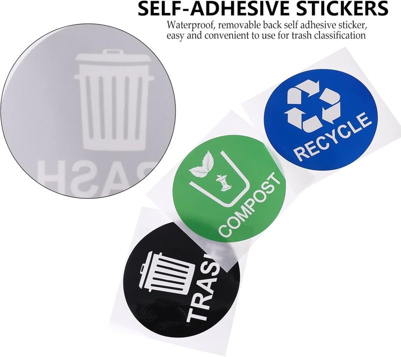 klarako 9pcs Recycle and Trash Stickers Vinyl Recycle Trash Bin Sticker Self- Adhesive Round Logo Sign Decal Labels for Organizing Trash Can 10X10CM - Image 3