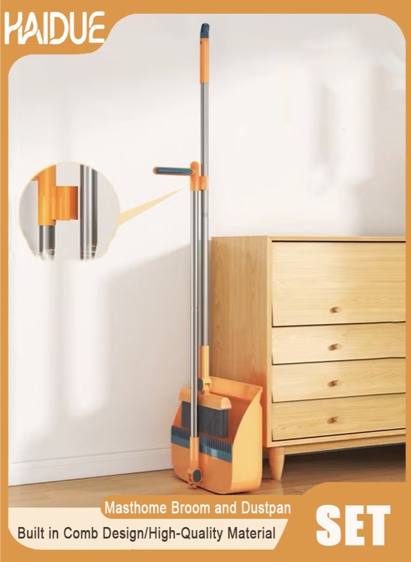 Haidue Masthome Broom and Dustpan Set with  Stainless Steel Handle Upright Lobby Set for Household Kitchen Room Office - Image 1