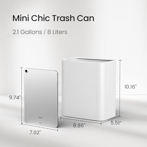 Cesun Small Bathroom Trash Can 2.1 Gallon Wastebasket, Modern Metal Garbage Can Office Waste Basket, White Stainless Steel Trash Bin for Bedroom, Home Office, Toilet, rv, Near Desk, Under Sink. - Image 3