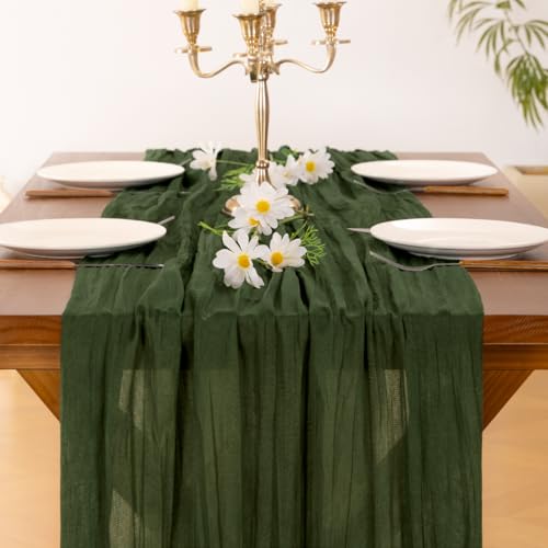 Socomi Olive Green Summer Cheesecloth Table Runner Boho Rustic Gauze 120 inch 10FT Cheese Cloth Sheer Runner for Wedding Party Baby Shower Birthday Home Decor - Image 3