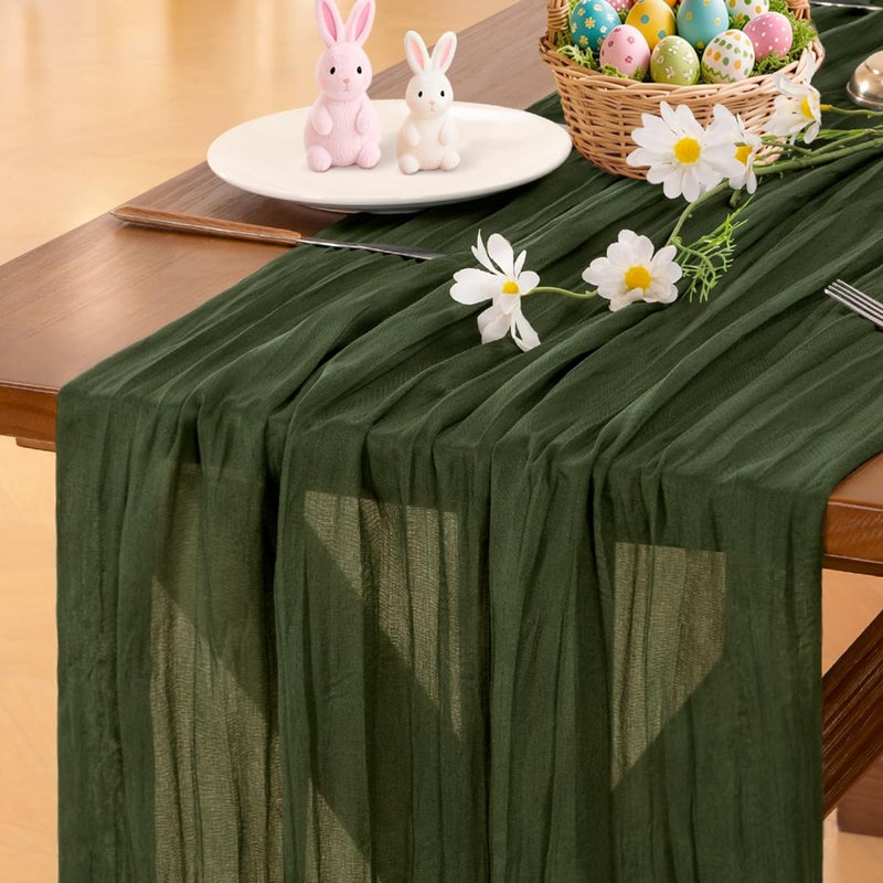 Socomi Olive Green Summer Cheesecloth Table Runner Boho Rustic Gauze 120 inch 10FT Cheese Cloth Sheer Runner for Wedding Party Baby Shower Birthday Home Decor - Image 2