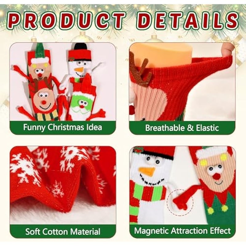 إسكدنيا جوارب الكريسماس للنساء والرجال من اتسكولوفي، جوارب مغناطيسية تحمل باليد، جوارب مرحة للكريسماس (عبوة من 4 قطع) - Image 3
