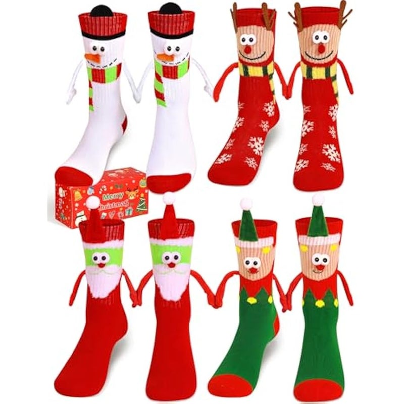 إسكدنيا جوارب الكريسماس للنساء والرجال من اتسكولوفي، جوارب مغناطيسية تحمل باليد، جوارب مرحة للكريسماس (عبوة من 4 قطع) - Image 1