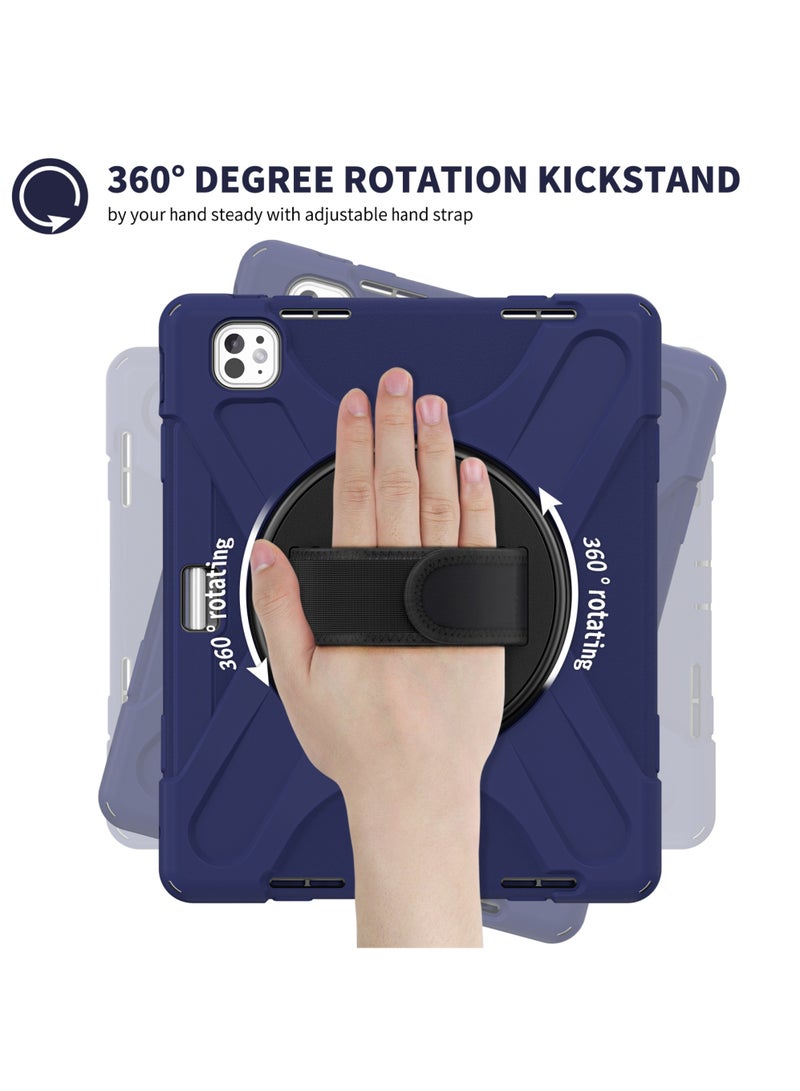 روك بو جراب لجهاز iPad Pro مقاس 13 بوصة (M5/M4) 2025/2024 غطاء سيليكون قوي ومتين مع حزام يد يدور 360 درجة وحامل مخفي قابل للطي لجهاز iPad Pro مقاس 13 بوصة - Image 4
