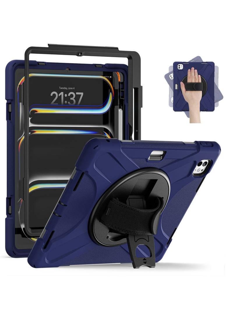 روك بو جراب لجهاز iPad Pro مقاس 13 بوصة (M5/M4) 2025/2024 غطاء سيليكون قوي ومتين مع حزام يد يدور 360 درجة وحامل مخفي قابل للطي لجهاز iPad Pro مقاس 13 بوصة - Image 1