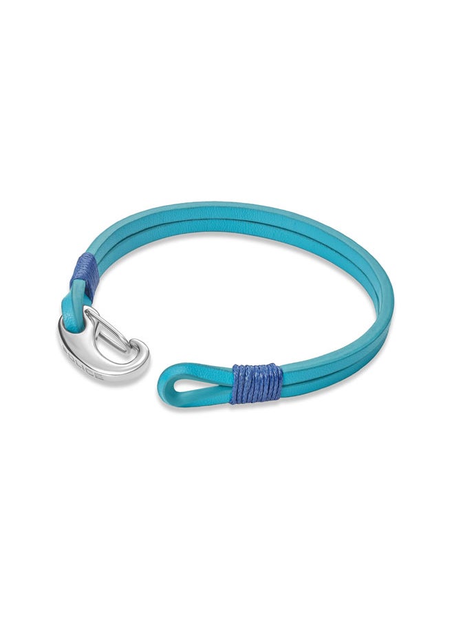 بوليس POLICE Wishbone Bracelet - Double Row Blue Leather with Hook Closure - Rugged Men's Style  - Image 3