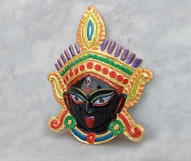 Shri Ji Mathura/Kali Maa Nazar Battu Standard Metal Wall Hanging Decorative Black Golden Face Showpiece for Home (18 cm, Multicolour)  - Image 4