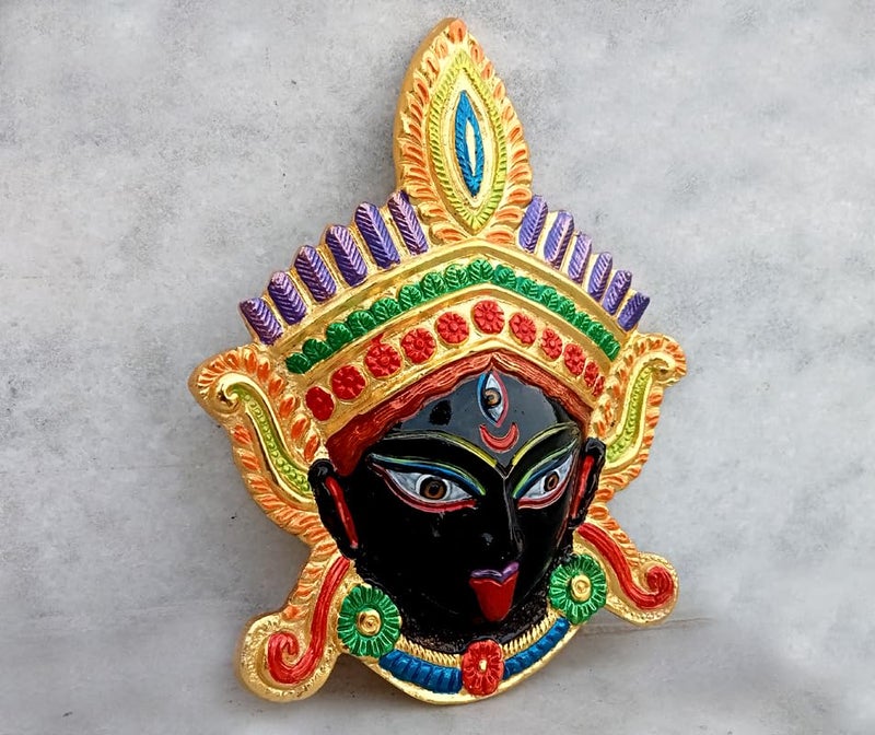 Shri Ji Mathura/Kali Maa Nazar Battu Standard Metal Wall Hanging Decorative Black Golden Face Showpiece for Home (18 cm, Multicolour)  - Image 3