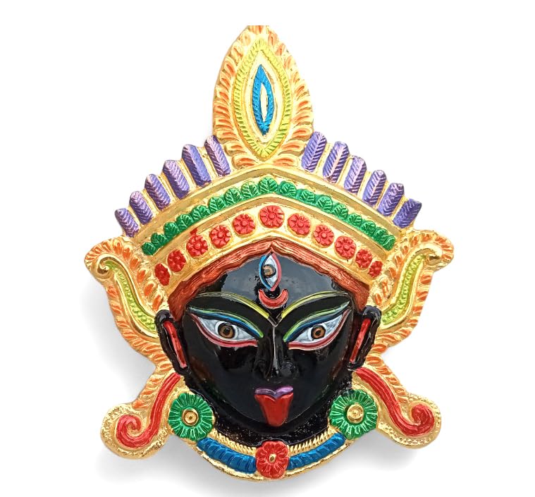 Shri Ji Mathura/Kali Maa Nazar Battu Standard Metal Wall Hanging Decorative Black Golden Face Showpiece for Home (18 cm, Multicolour)  - Image 1