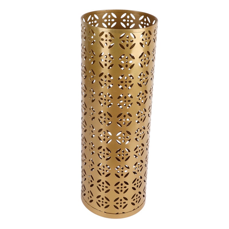 Umbrella Holder 8.7x8.7x11.8 Inches Rust Proof Hollow Metal - Stylish Round Copper Pattern Umbrella Stand for Home Entryway Office Outdoor Rain Gear Cane Storage - Image 1