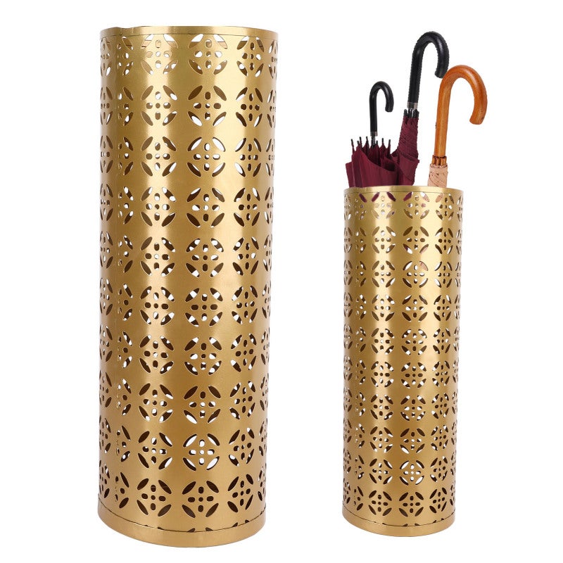 Umbrella Holder 8.7x8.7x11.8 Inches Rust Proof Hollow Metal - Stylish Round Copper Pattern Umbrella Stand for Home Entryway Office Outdoor Rain Gear Cane Storage - Image 5