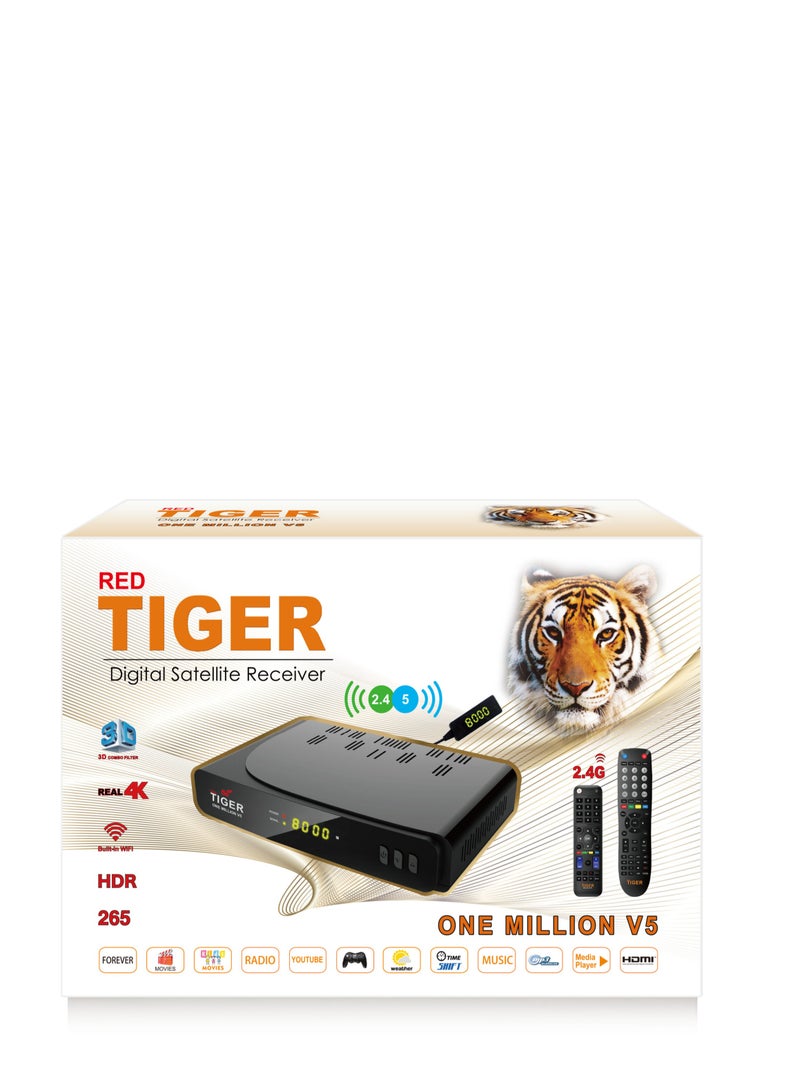 TIGER جهاز استقبال الأقمار الصناعية الرقمي RED TIGER ONE MILLION V5 CA HDR H265 4K