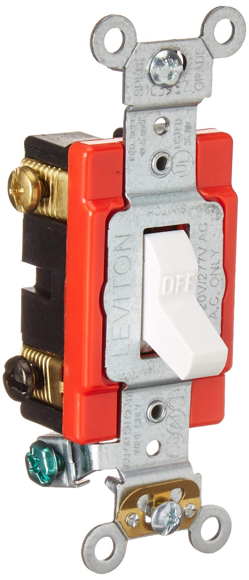 Leviton Toggle Double-Pole AC Quiet Switch, Extra Heavy Duty Grade, 1222-2W, White - Image 1