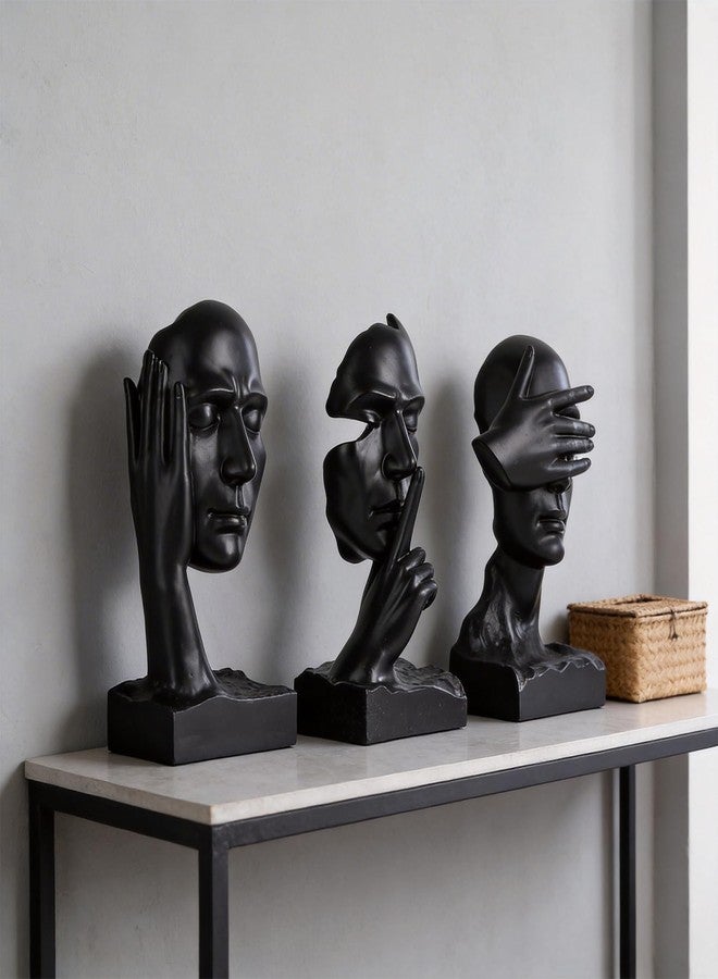 XIAOMAGG Thinker Statue Set of 3 See No Evil Hear No Evil Speak No Evil Figurines Abstract Sculpture Resin Decor for Home Office Living Room Shelf Desk Men Modern Art Decorative Pieces (Black) - Image 4