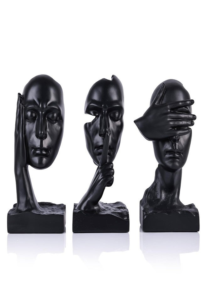 XIAOMAGG Thinker Statue Set of 3 See No Evil Hear No Evil Speak No Evil Figurines Abstract Sculpture Resin Decor for Home Office Living Room Shelf Desk Men Modern Art Decorative Pieces (Black) - Image 1