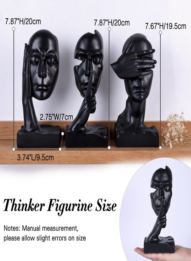 XIAOMAGG Thinker Statue Set of 3 See No Evil Hear No Evil Speak No Evil Figurines Abstract Sculpture Resin Decor for Home Office Living Room Shelf Desk Men Modern Art Decorative Pieces (Black) - Image 3